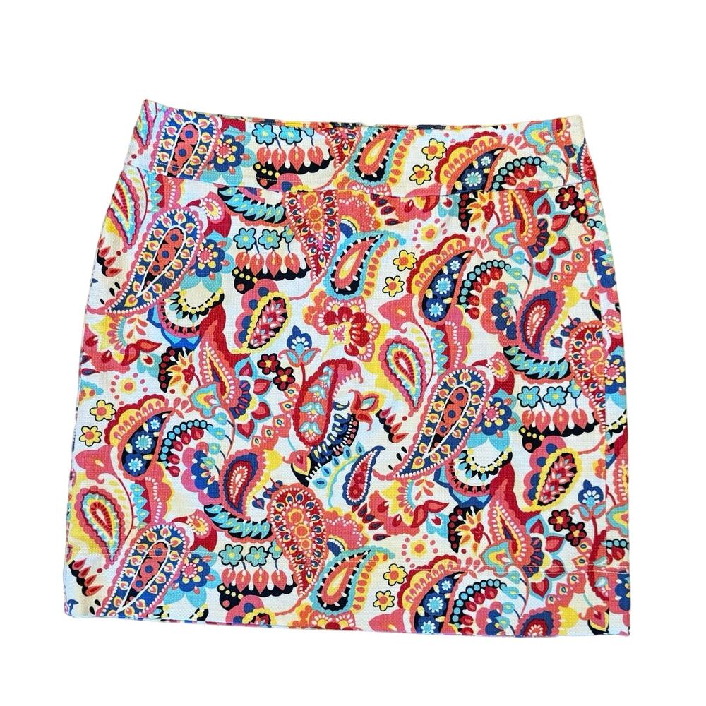 Talbots floral paisley skirt  multi color size 12 lighlty lined cotton midi EUC